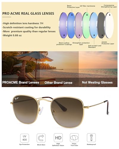 Pro Acme Square Sunglasses Glass Lens Vintage Metal Frame UV400 Protection Trendy Shade Sun Glasses3