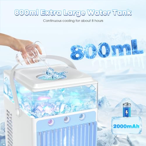 Portable Air Conditioner, 5 in 1 Air Cooler Mini Air Conditioner Fan with Spray & Colorful Night Light, Portable Air Cooler for Home, Office, Travel, Adjustable Wind Speed Spray Mode,6 Ice Bottles - Image 3
