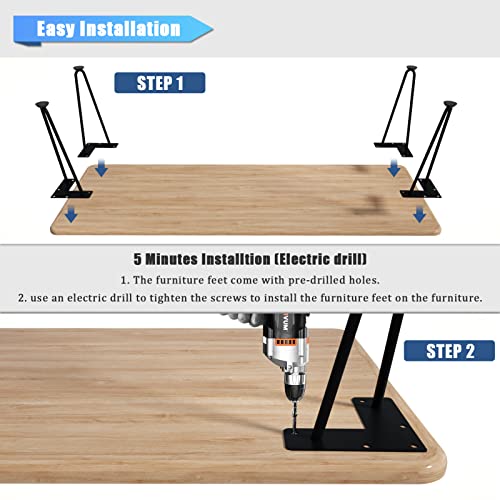 DonYoung Hairpin Legs 16\", Coffee Table Legs Set of 4 Metal Furniture Legs, Mid Century Modern Style Table Legs for Nightstand Sofa Bench, Rubber Floor Protectors Included, Black