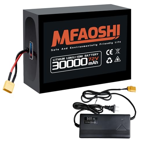 MFAOSHI 72V 30Ah LiFePO4 E-Bike Battery 250W-3500W XT90 Connector USB Port LED Display 2A Fast Charger & Smart BMS for Commuting & Trail