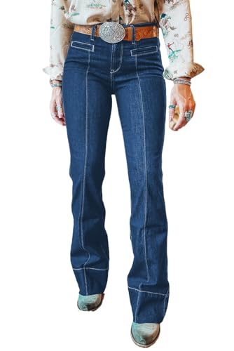Women's Sail Blue Center Seam Straight Jeans - Slimming Deep Wash Denim