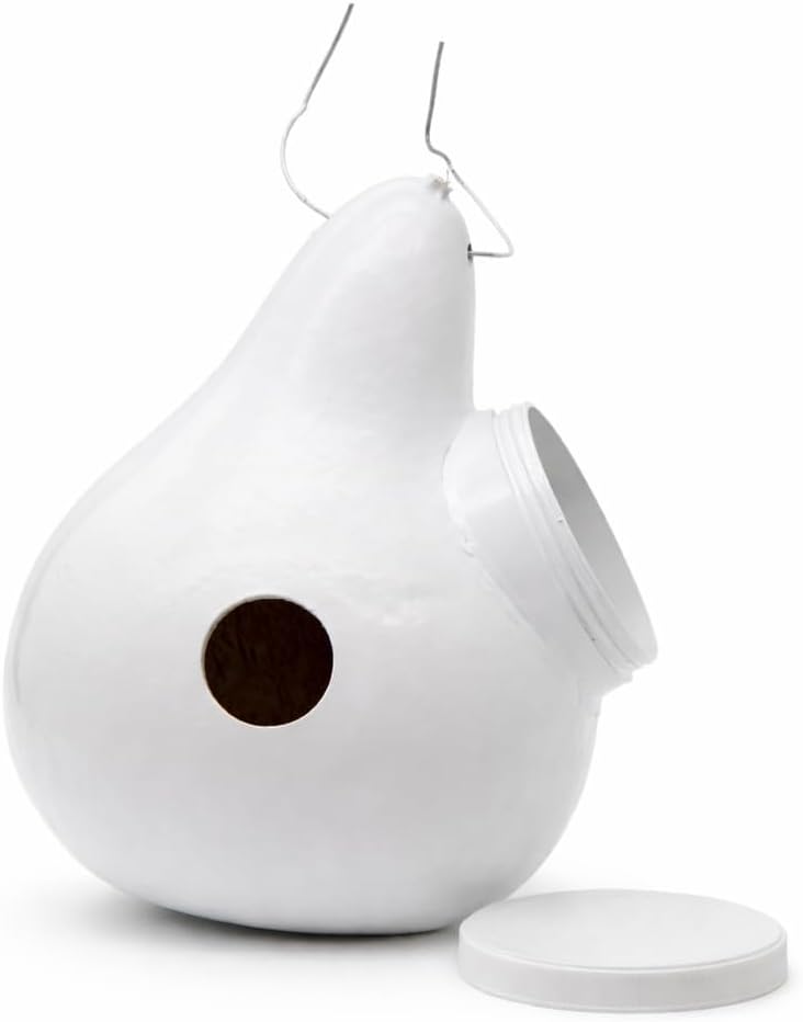 Purple Martin Gourd Birdhouse – 12–14″ Tall, 2″ Entrance Hole, Side Clean-Out, White, Ready to Hang