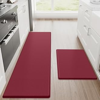 StepRite Kitchen Mats, 2PCS Kitchen Rugs, Cushioned Anti Fatigue Kitchen Mats for Floor, Non-Slip Standing Desk Mat, Waterproof Kitchen Rug Set for Kitchen, Floor, Office, 17.3"x30"+17.3"x59", Red