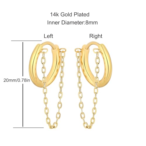 14K Gold Plated Chain Huggie Hoop Earrings, Small Dangle Chain Hoop Earrings for Women3