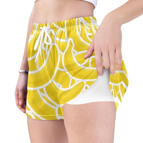 Shorts com bolsos banana amarela shorts de moletom femininos casuais leves e soltos para golfe, Bana