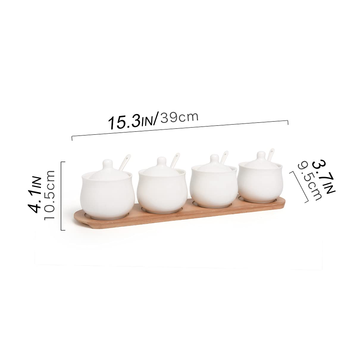 Pots de stockage d'épices Boîte d'assaisonnement Pot à condiments Récipient à condiments en céramique for sel épices sucre poivre avec 4 cuillères 4 couvercles 1 plateau en bois, lot de 4,D ( Color :