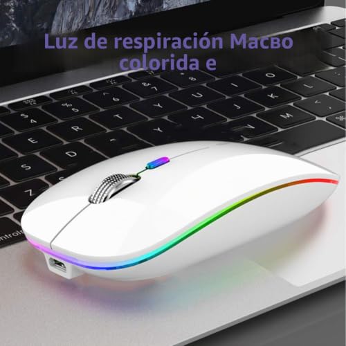 Miniatura 3 de Uiosmuph G12 Ratón Inalámbrico Recargable, Ultra Delgado Receptor Nano Wireless Mouse 1600 Dpi Ajustables Silencioso Mini Mouse Multicolor Led Para Computadora, Pc, Portátil, Macbook Blanco