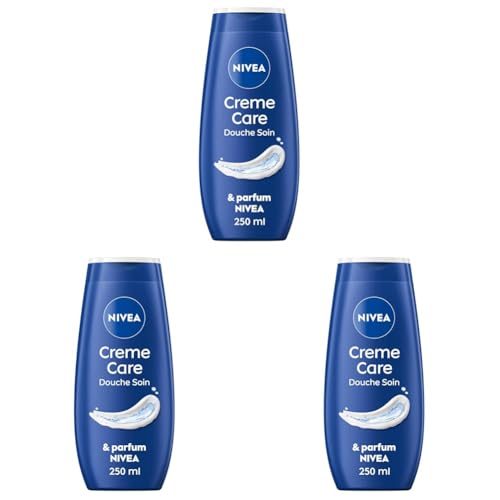 NIVEA Crème de douche Soin (1 x 250 ml), enrichie à l’Huile de pépin de Raison & Amande douce, Soin corps hydratant qui nettoie respecte et renforce le microbiome pour peaux sèches (Lot de 3)