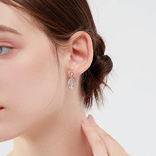 Lydreewam Tree of Life Oval Drop Earrings 925 Sterling Silver Love Heart Earrings Studs for Women Christmas Jewellery Box Packed