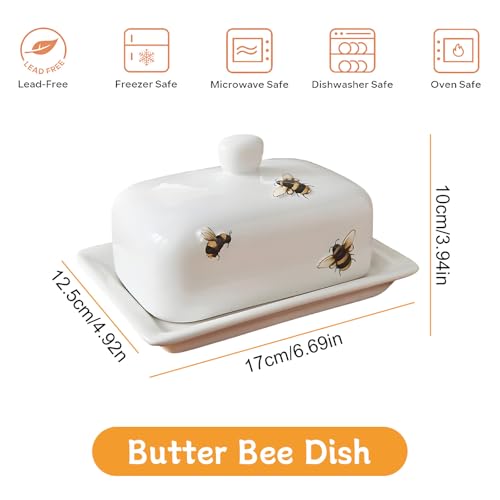 Piatto per Burro in Ceramica, 200g, Bianco, con Manico, Lavabile in Lavastoviglie - immagine 3