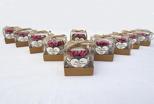 wedding favor, Pack of 10 Wood Tealight Candle Holder, Bridal Shower, Thank You Gifts, Wedding Party Favors for Guests, Wooden Cylinder Candle Holders for Table Centerpiece (DARK BROWN- RED FLOWERS) - Image 3