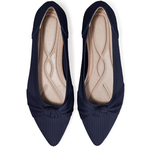 Image of TINGRISE Women's Flats Shoes Comfortable Dressy Pointed Toe Knit Washable Ballet Flat