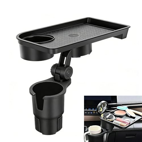 DACAIFH 車載ドリンクホルダー 拡張トレイ付き 大容量 カップホルダー拡張 小物収納 スマホ収納 安定設置 取付簡単 使いやすい 多機能 滑り止め 収納便利 ブラック 車内アクセサリー
