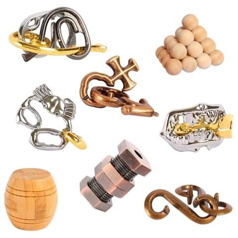 RLYLF 8 Pieces IQ Logic Training Brain Teaser Puzzles for Adults and Kids Family Games Party Favor Coffee Time Challenging Assembly and Disassembly Desk Toys Cover