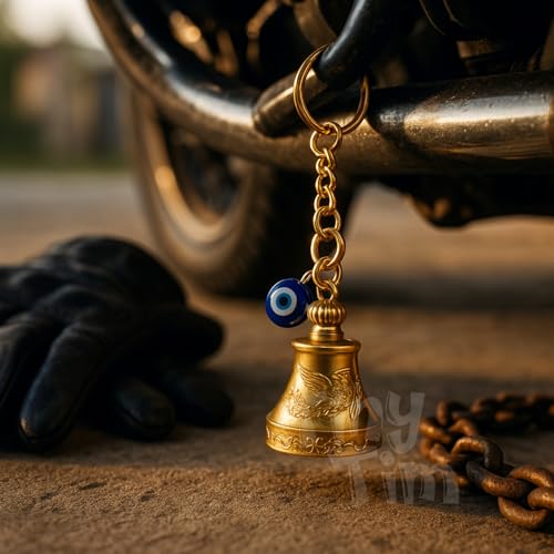 Image of Tiny Tim Guardian Bell with Evil Eye Charm - Protective Motorcycle & Car Accessory - Tibetan-Inspired Design - Wards Off Negative Energy - Ideal Gift for Bikers & Travelers