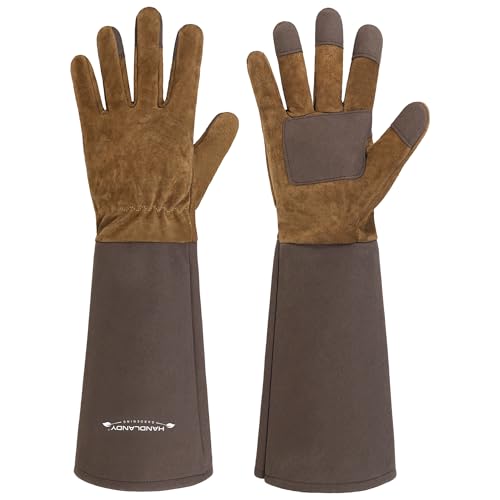 HANDLANDY Long Gardening Gloves for Men & Women, Pigskin Leather Rose Pruning Gloves- Breathable...