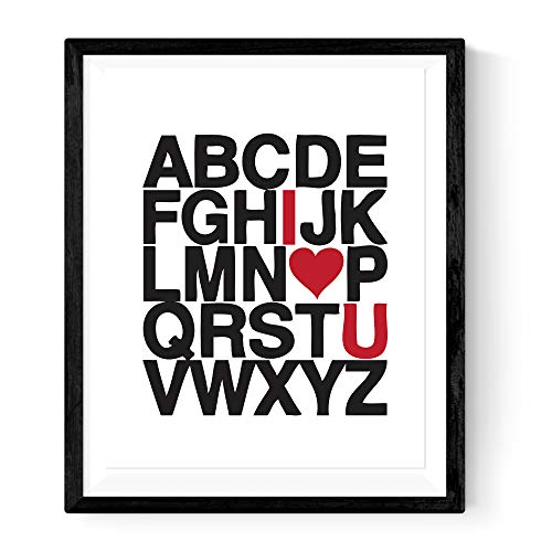 Nacnic Lámina para enmarcar I LOVE YOU ABECEDARIO. Impresa en papel 250 gramos y tintas resistentes. Poster estilo romántico. Tamaño A3