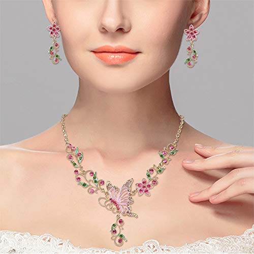 EleQueen Women's Austrian Crystal Butterfly Flower Leaf Necklace Earrings Set2