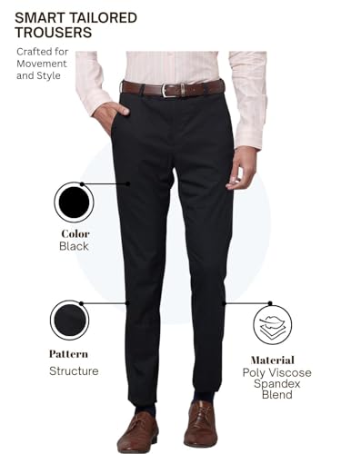 Image of Raymond Men's Slim Fit Mid Rise Structure Pattern Poly Viscose Blend Pleatless Formal Trouser