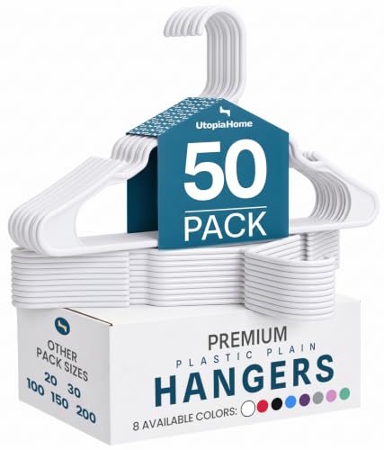 Utopia Home Plastic Hangers 50 Pack – Space Saving Clothes Hanger White - Detailed View