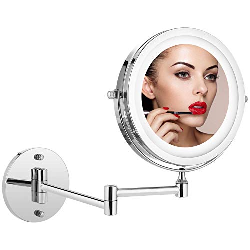 Wall Mount Makeup Mirror Lighted - 7 inch 5X Magnification Bathroom Mirror Folding Vanity Mirror Led Cosmetic Mirror Personal Mirror