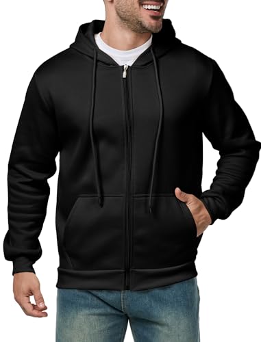 Men's Full Zip Hoodie Casual Long Sleeve Hooded Sweatshirt Fleece Drawstring Zip Up Jacket with Pockets2