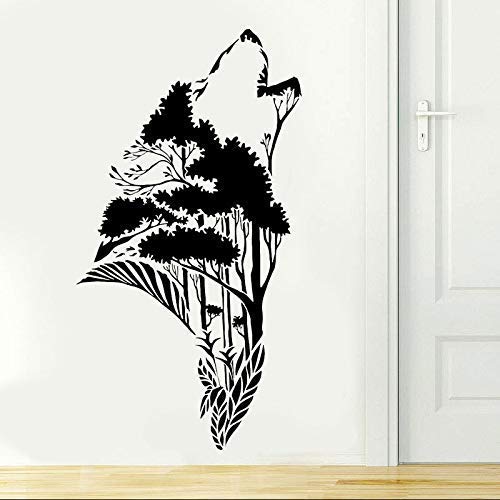 Selbstklebendes Vinyl Wasserdichtes Wandtattoo Wolfskopf Silhouette Abstraktes Mädchen Schlafzimmer Wandbild Studio Wandaufkleber Poster Abnehmbare Wohnkultur 42X78Cm Cover