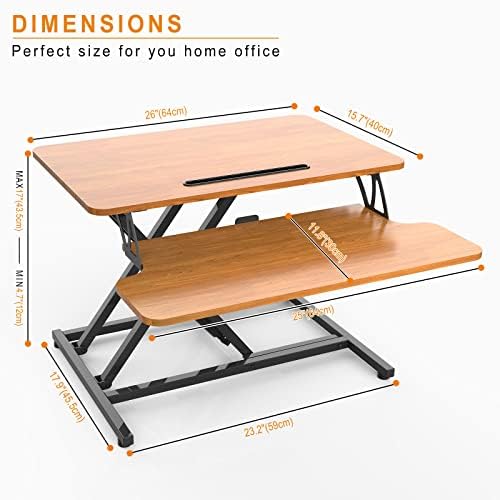 ERGOMAKER Standing Desk Converter, 26"/64cm Wide Height Adjustable Quick Sit to Stand Up Desk Riser for Dual Monitor