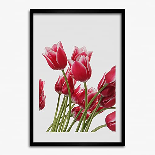 Affiche peinture tulipes rouges sous cadre photo moderne 50x70