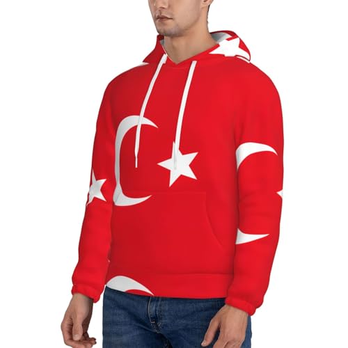 nanger Flag Of Turkey Print Men'S Casual Hooded Sweatshirt, Thin Fleece Long Sleeve Hoodie Pullover With Pocket3