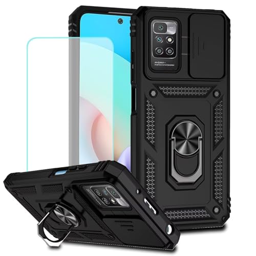 Funda para Redmi 10 con cristal templado y soporte anillo
