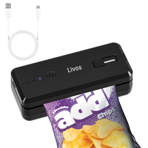 Livos シーラーハンディ 家庭用 ヒートシーラー フードシーラー 予熱不要 操作簡単 1300mAh Type-C充電式 10cmシール幅 背面マグネット 内蔵マグネット閉合 カッター付き 軽量 携帯便利 食材新鮮保存密封 お菓子 3段階の加熱レベル付き 日本語取扱説明書の画像