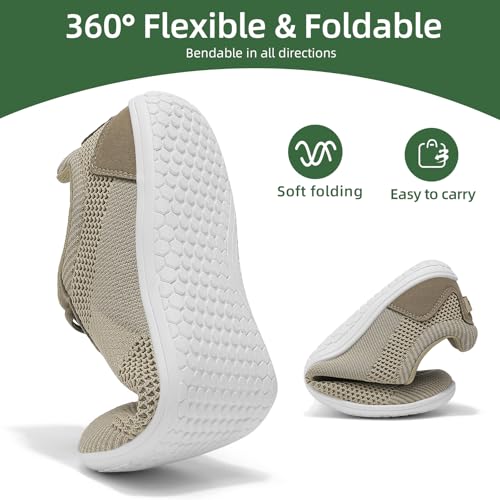 Uwowd Barfuss Schuhe Damen Breite Zehenbox Barfußschuhe Herren mit Zero-Drop-Sohle Leicht Bequem Fitnessschuhe rutschfest Atmungsaktiv Minimalschuhe für Sport Outdoor Alltag Khaki 39