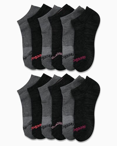 Image of Reebok Womens No Show Socks Moisture Wicking Cushion Low Cut Socks 12 Pack | Stretch Performance Fabric, Cushioned Heel and Toe, Arch Support, Comfort Seam, Shoe Size 4-10