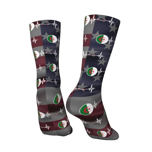 Algeria Flag Heartbeat Algerian Pride Adult Polyester Crew Socks Breathable Moisture-Wicking Athletic Running Gym14