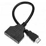 cable adaptador hdmi salida doble splitter duplicador Este es 1 en 2 salidas, 1 HDMI macho a 2 HDMI hembra. Se utiliza principalmente para conectar un conector HDMI con una fuente HDMI.