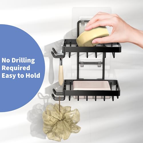 Moforoco Double Soap Bar Holder for Shower, No Drilling, 304 Stainless Steel, Wall Mounted Soap Holder with 4 Hooks and Razor Holder, Shower Rack Soap Tray Bar Soap for Bathroom Accessories Organizer - Image 3