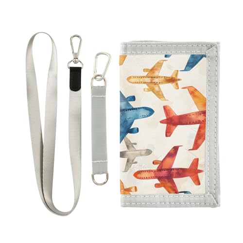 ALAZA Kids Wallets for Boys Girls Toddler Trifold Wallet Children Small Plane Watercolor with Zipper Coin Pocket