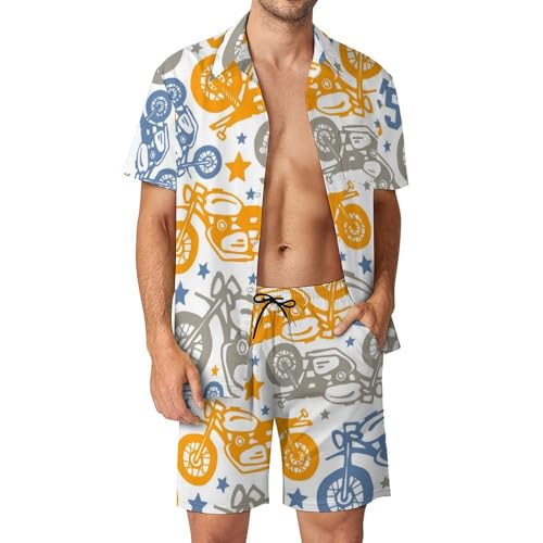 Ensemble Chemise Short Moto Hawaïenne Homme en textile léger respirant pour forte chaleur S