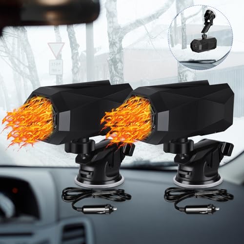DaisyInner 2 Pieces Portable Car Heater & Defogger 12v 150w Cars Quickly Defroster 2 in 1 Heating & Cooling Plug in Heaters for Auto Warmers for Vehicle Car Windshield Heater Black