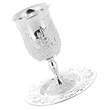 TOKIDNY Versilbertes Metal Kiddush Weinglas mit Untertasse Langlebiger Zinklegierung Kelch für Shabbos und Pessach Dekoratives Judaica Shabbat Weinbecher Geschenk für Festlichkeiten