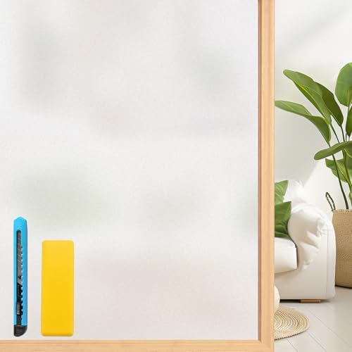 Niviy Fensterfolie Blickdicht Milchglasfolie Sichtschutzfolie Fenster Selbsthaftend Statisch Haftend 44.5 x 200 cm ohne Klebstoff Folie Privatsphäre Schutz Anti UV für Bad,Zuhause,Büro Matt Weiß