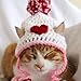 Handmade Crochet Cat Hat, Cute Pet Costume, Cat Knit Hat with Red Heart & Pom-Pom, Christmas Cat Gifte