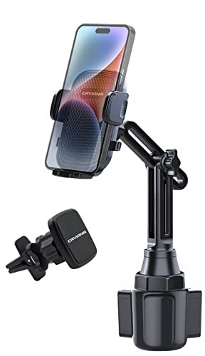 CAVIANA Dual Phone Holder for Car Cup Holder – Long Flexible Neck, 360° Rotatable Car Phone Mount - Adjustable Cellphone Cup Holder, Universal Size Fits 2 iPhone, Samsung, GPS (Cupholder + Vent)