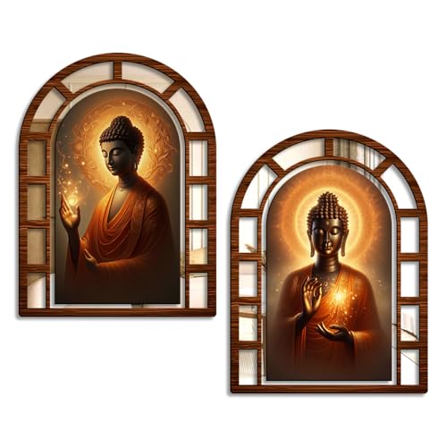 Image of Sehaz Artworks Buddha Mirror Jharokha Wall Decor for Living Room- 40x30 CM