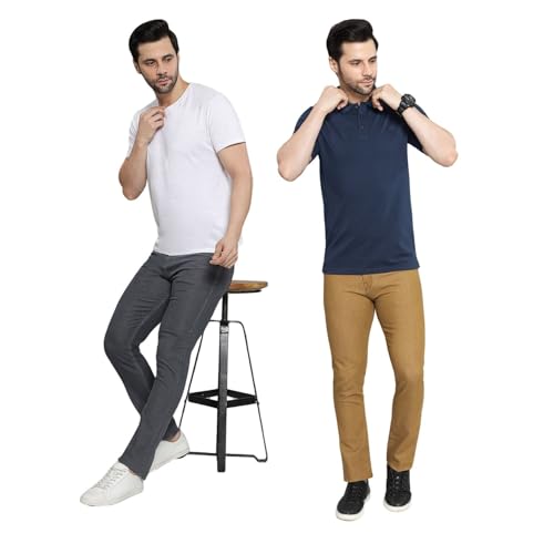 Image of DAIS Men's Stretchable Slim Fit Mid Rise Jeans, Pack of 2, (Combo of 2 Jeans)