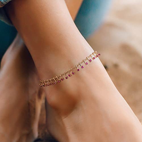 Image of MTMY Gold Anklets for Women 14K Gold Plated Tiny Bead Anklet Colorful Tassel Foot Chain Dainty Adjustable Cute Summer Beach Boho Anklets Jewelry Gift