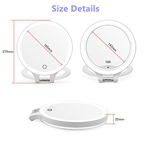 Flymiro Lighted Makeup Vanity Mirror With 10X 1X Double Sided Magnification Mirror, 3 Color Lighting, Rechargeable Tabletop Desk Led Foldable Travel Cosmetic Mirror With Lights #TOP6