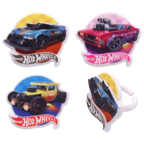 Hot Wheels™ Rings | 24 Epic Stunt Cupcake Toppers | DecoPac Hot Wheels Cars Cake Decorations, Multi-colored, Food Safe & Ready To Use - 24 Pack - Thumbnail 6