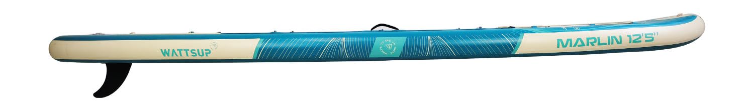 Wattsup - SUP Stand Up Paddle Gonfiabile MARLIN 12'5-378x89x15 cm, Dropstitch - Pacchetto completo: Remo 2in1, Leash, Pompa, Borsa di Trasporto - Fino a 185 kg - Blu